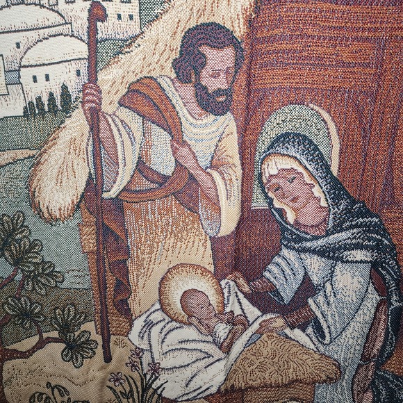 Other - Nativity‎ Baby Jesus in Manger Christmas Woven Tapestry Throw Blanket 55"x48"